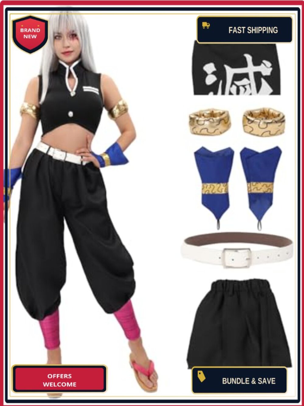 Cosplay Costume Full Set Top Pants Armbands Wrist Braces Gaiters